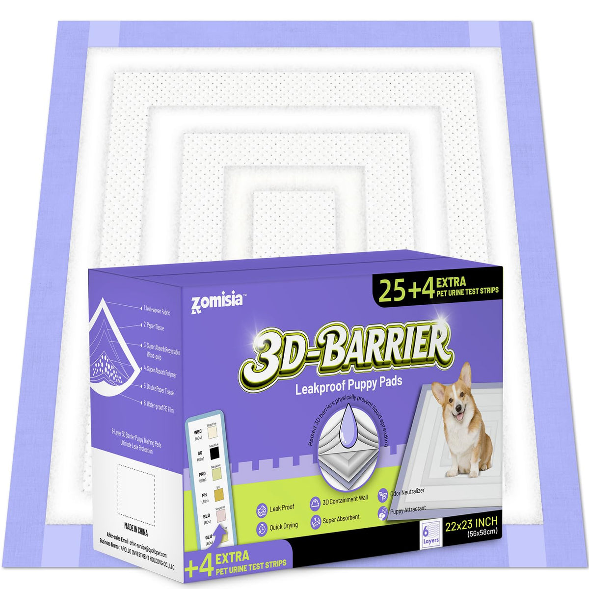 ZOMISIA Disposable Incontinence Surface Protector in 22"x23" - 25 Count + 4 Pet Urine Test Strips, Purple
