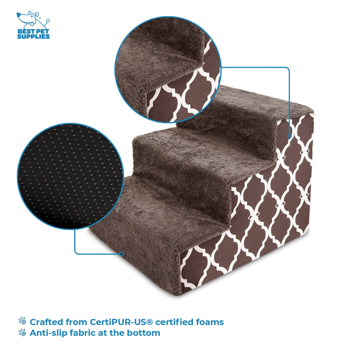 Best Pet Supplies Animal Stair in H: 13.5 Inches, Brown Lattice Print