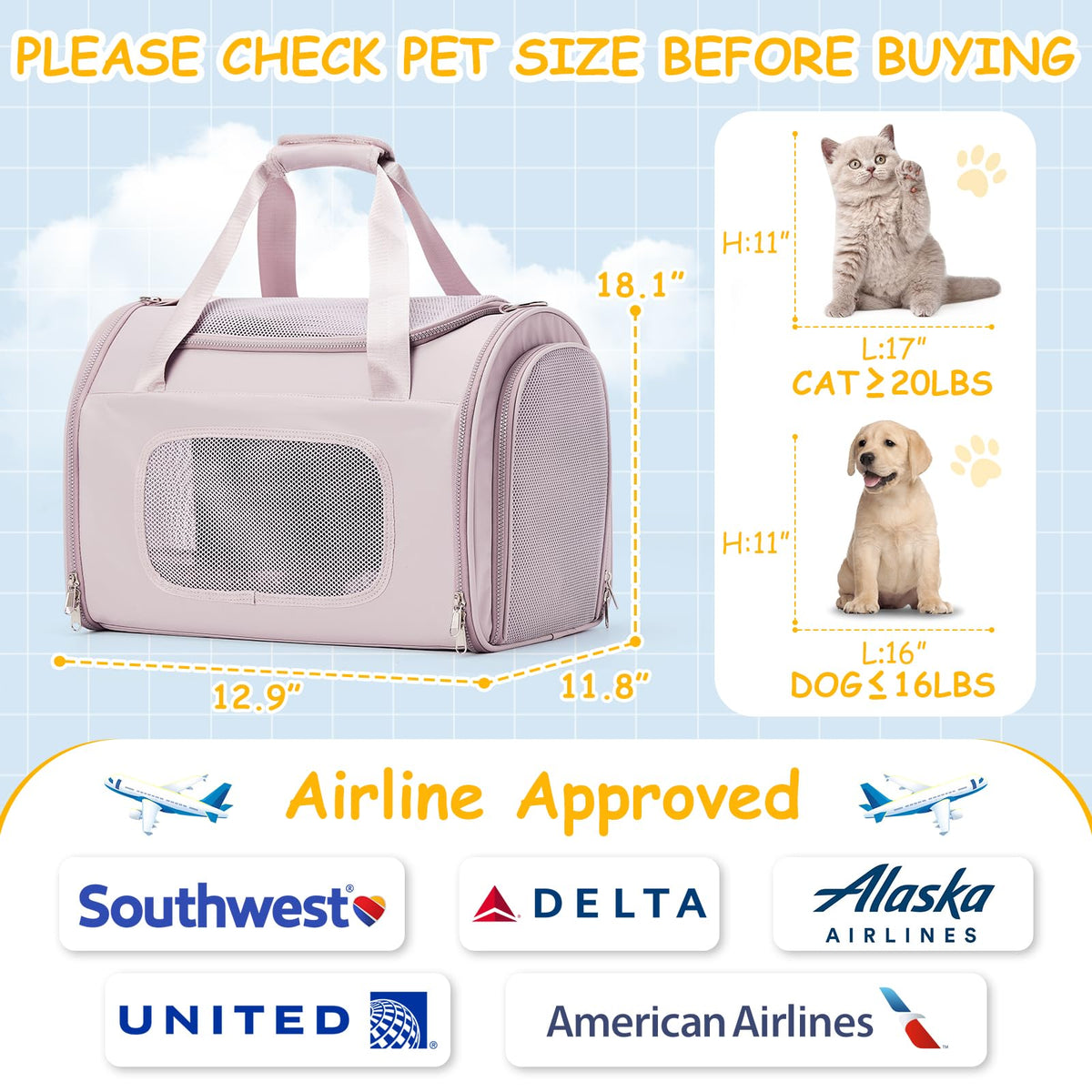 WEPLAN Animal Carrier in 18.1"L x 11.8"W x 12.9"H, Pink