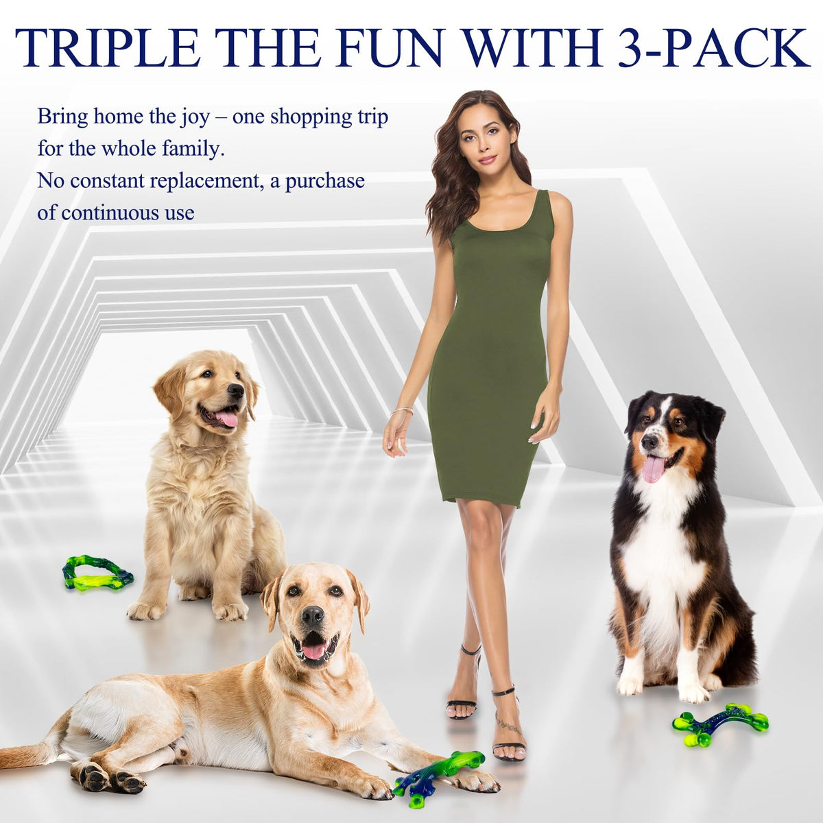 Frienhund Pet Toy in 3 Pack, Green-3-Pack