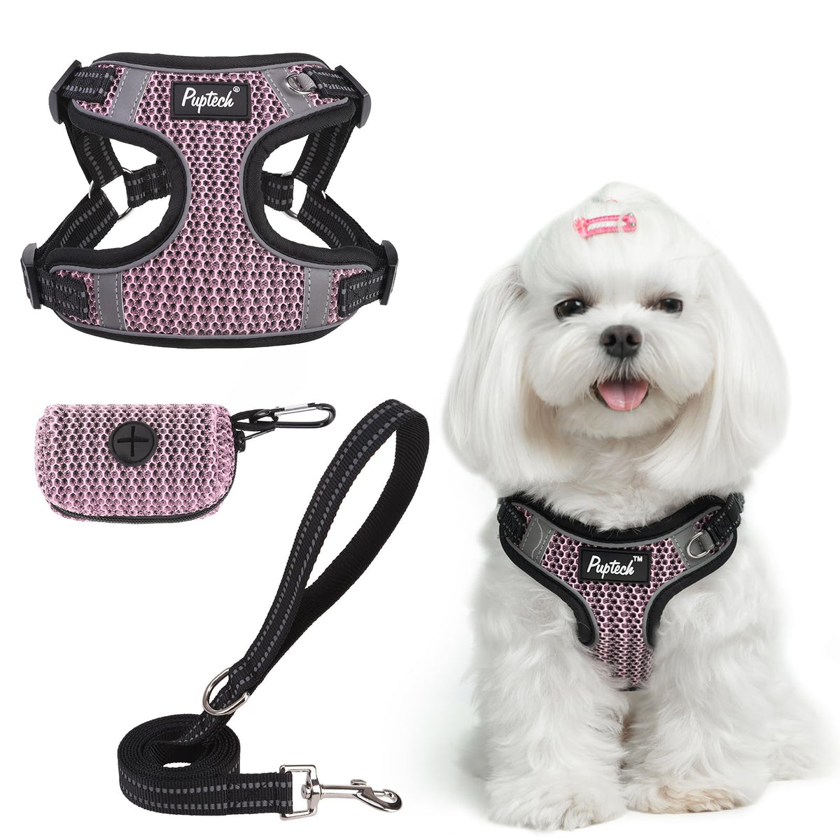 PUPTECK Animal Harness in S (13-17lbs, Chest 15"-18"), #1 LightPink(Breathable Mesh)