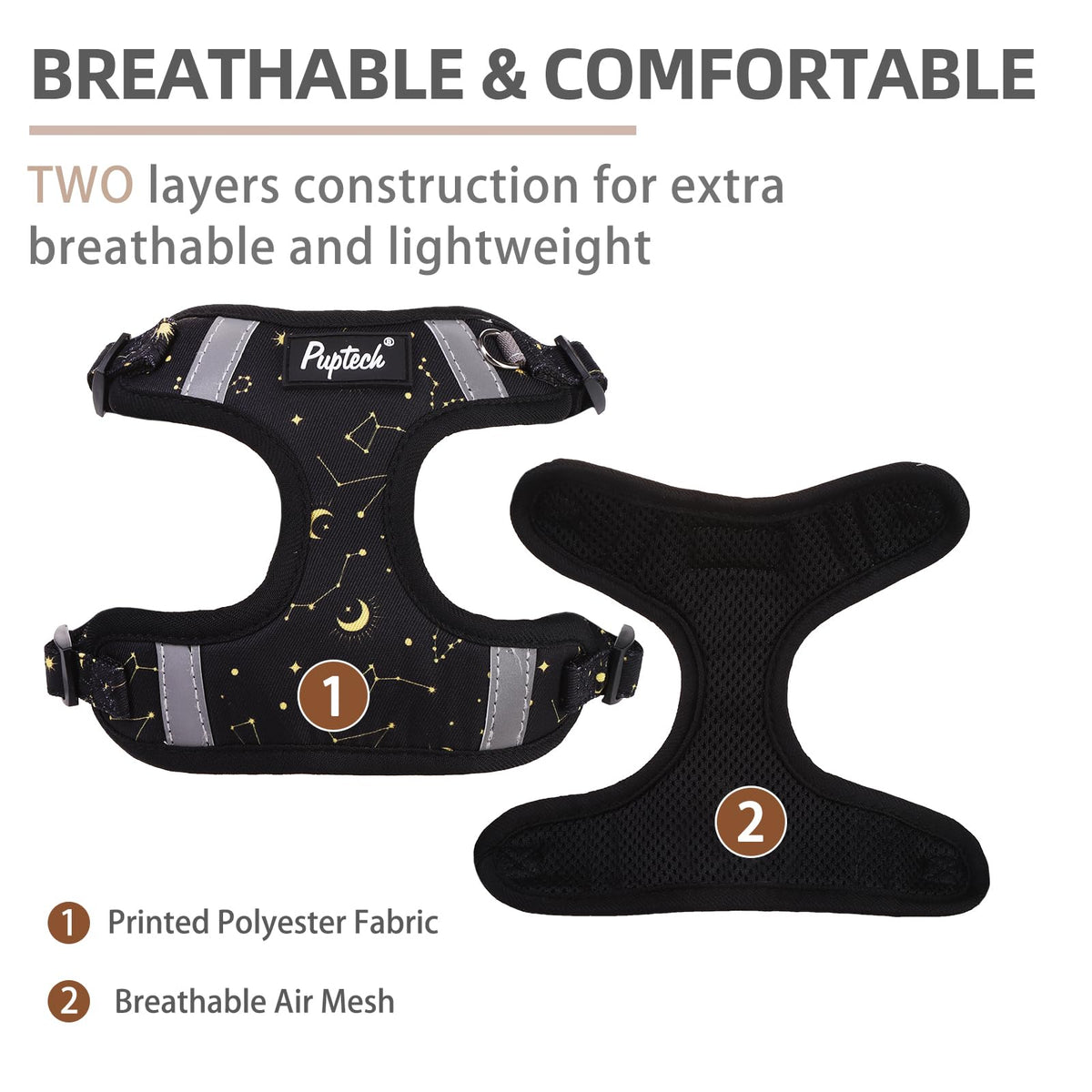 PUPTECK Animal Harness in XS (9-13lbs, Chest 14"-16"), #1 Blue(Breathable Mesh)
