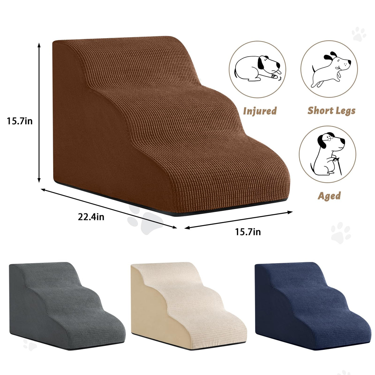 aodisman Animal Stair in Standard 3-Step 15.7"H, Brown