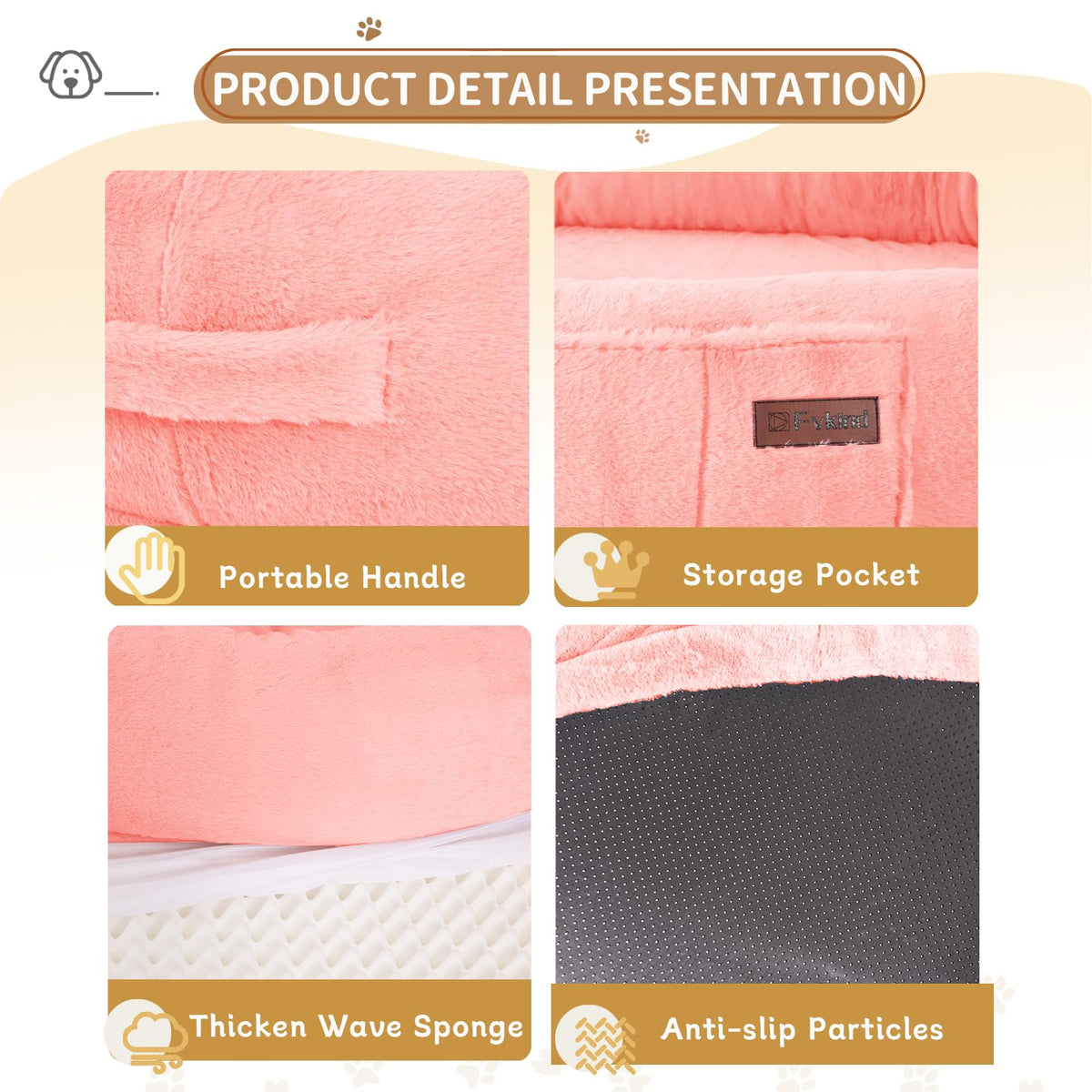 Fvkind Pet Bed Mat in 70"L×33"W×12"Th, Pink
