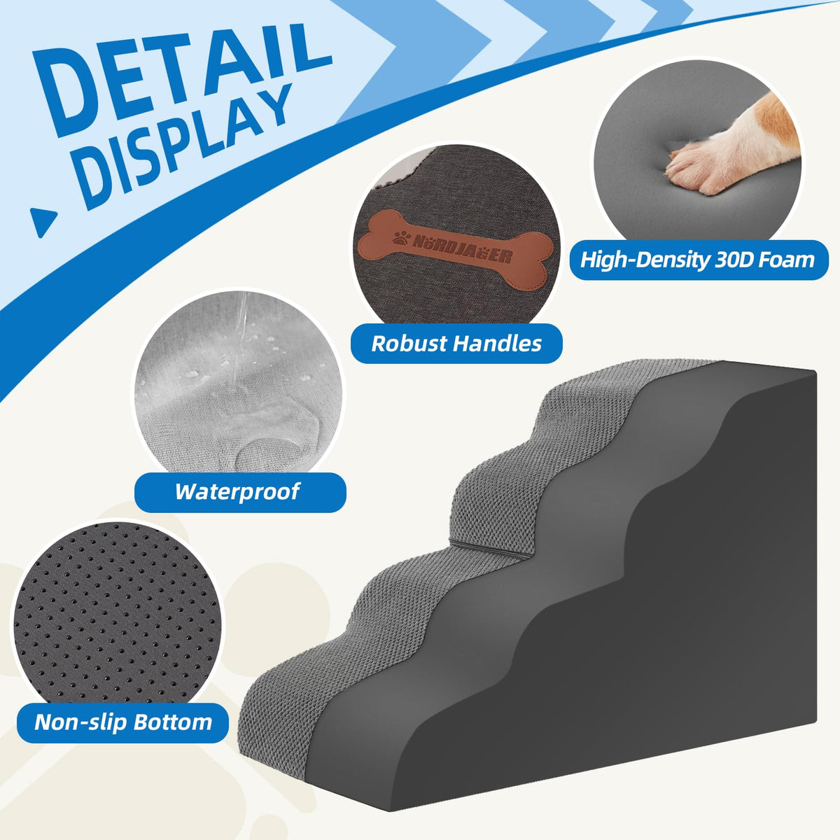 Nordjager Animal Stair in 15.7"D x 15.7"W x 11.8"H, Dark Grey