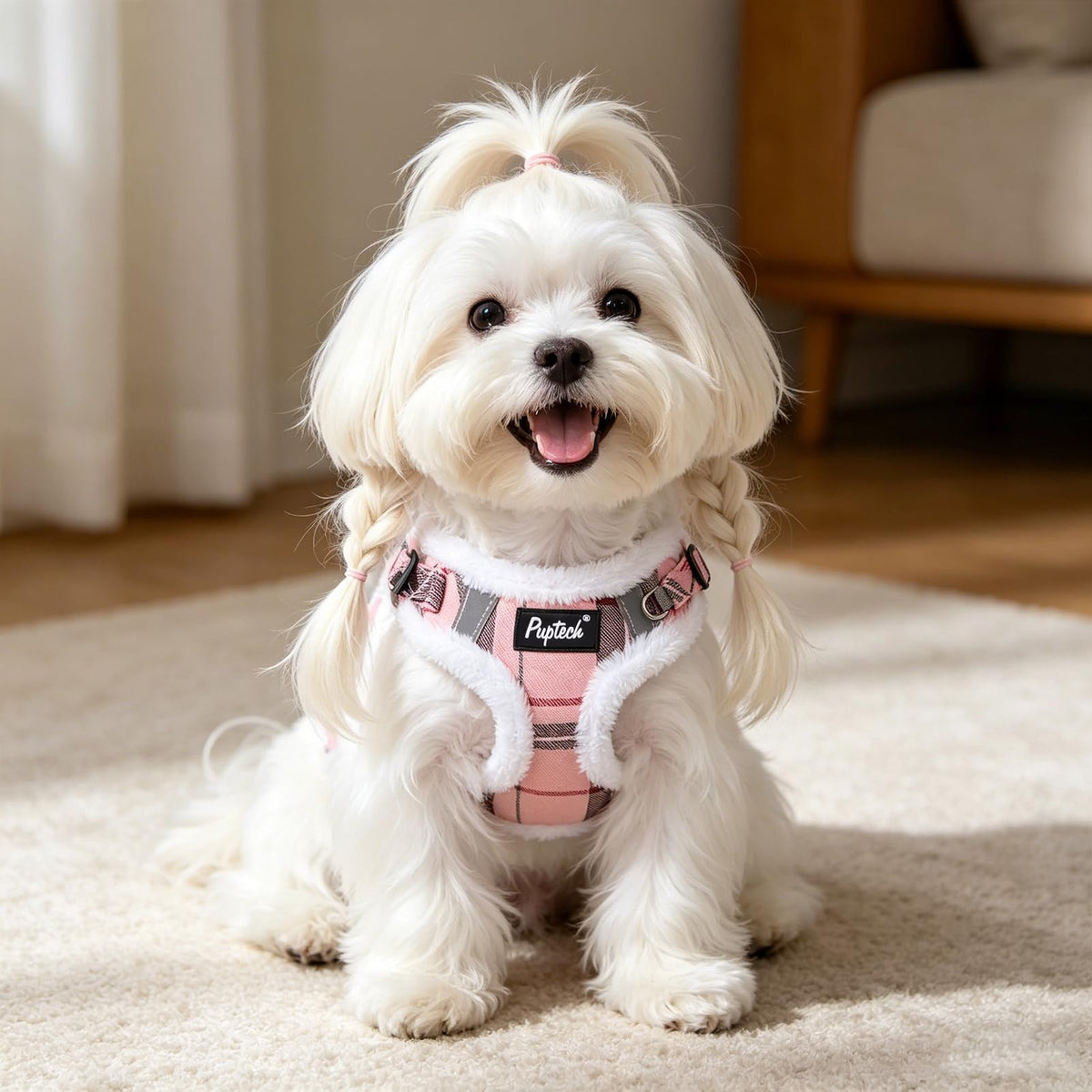 PUPTECK Animal Harness in M (17-25lbs, Chest 17"-21"), #3 Pink(Plush Plaid)