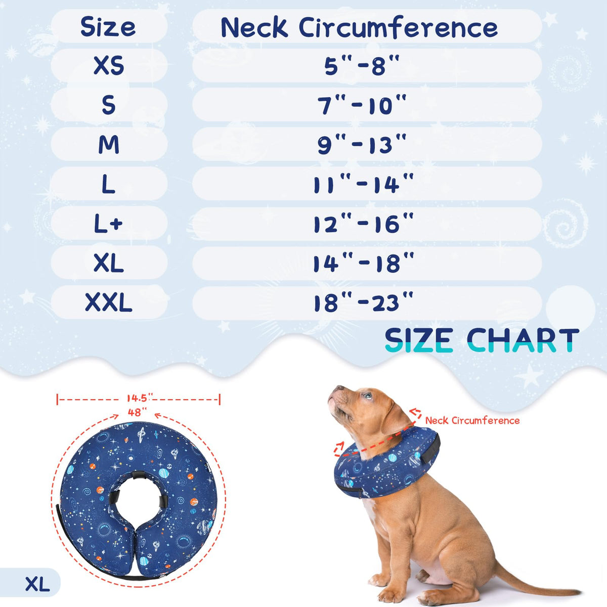 Supet Animal Recovery Collar Cone in XL(Neck 14"-18"), Star