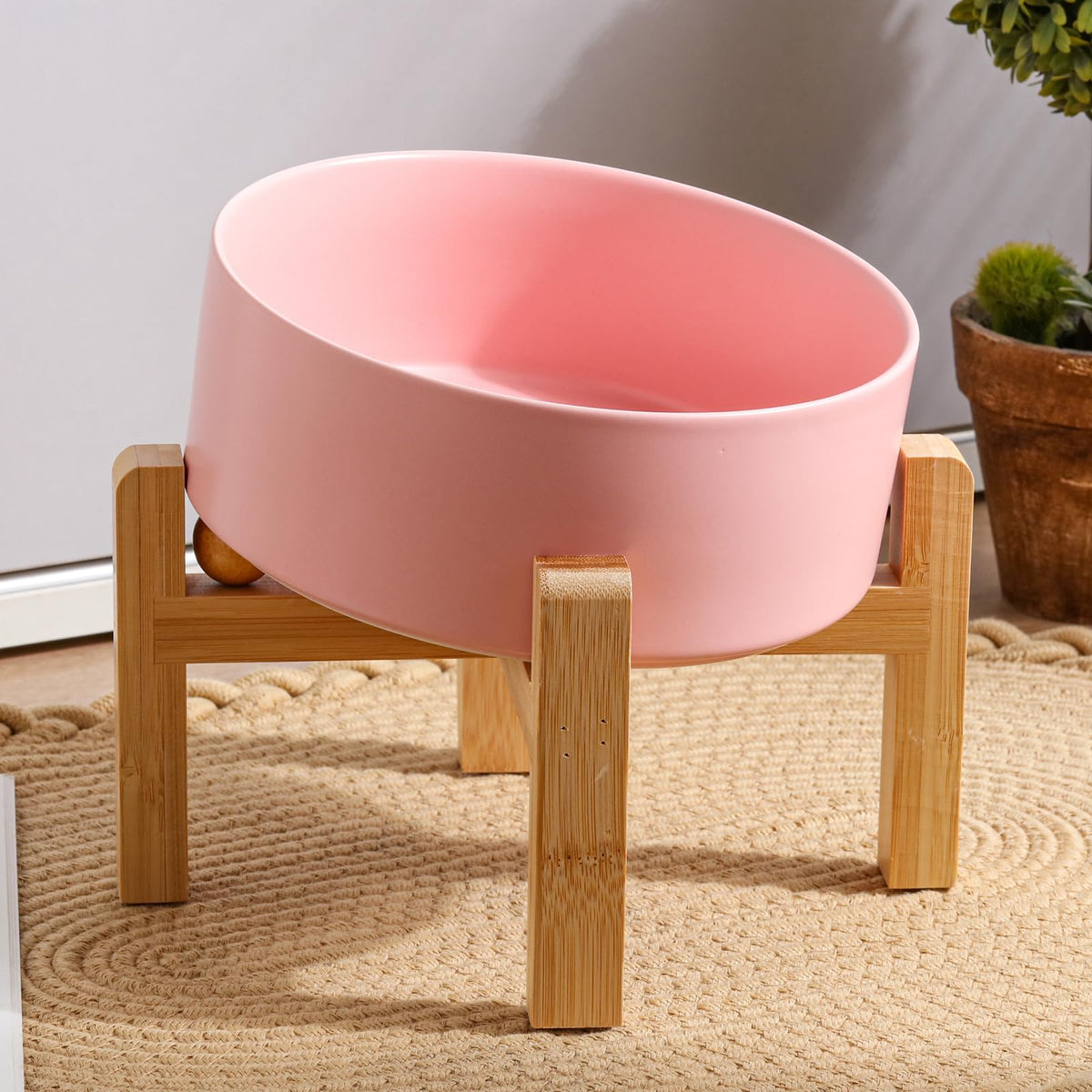 DJJJOOYS Pet Feeder in Slanted Medium & Large Dog Bowl, Pink