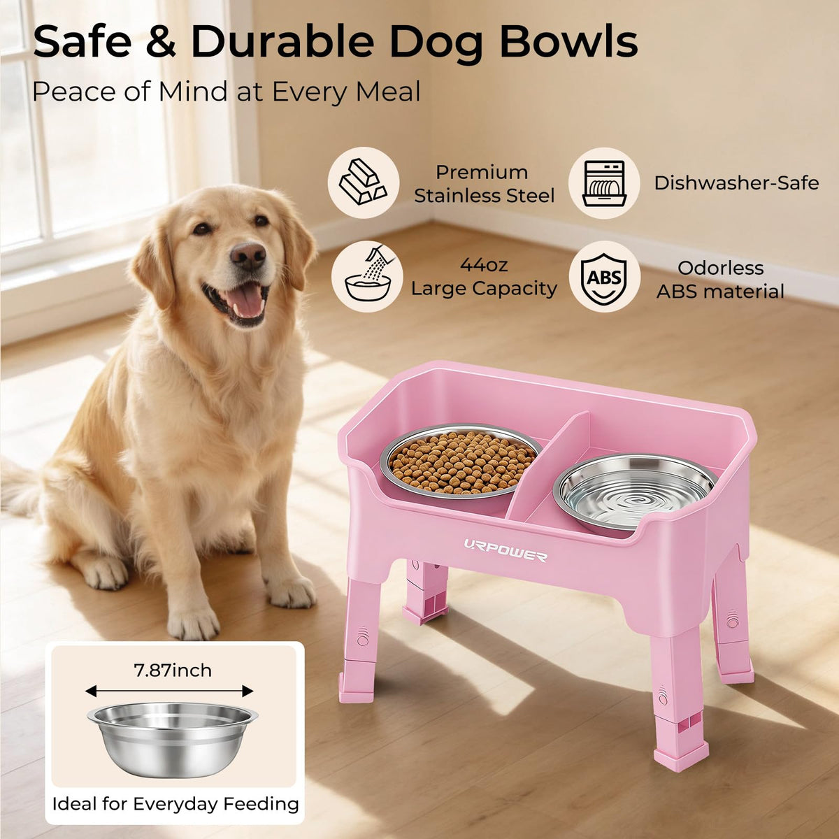 URPOWER Pet Feeder in Medium, Pink