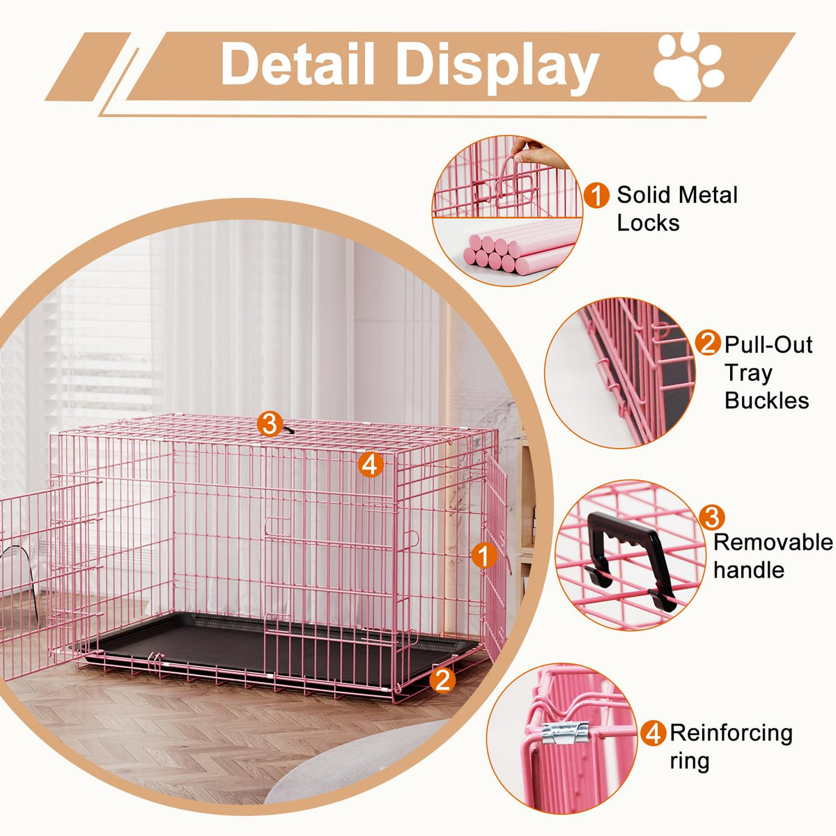 FDW Animal Cage in 42.0"L x 26.0"W x 28.0"H, Pink