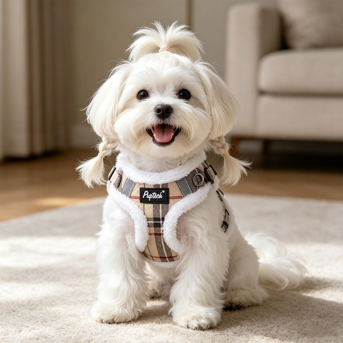 PUPTECK Animal Harness in XS (9-13lbs, Chest 14"-16"), #3 Beige(Plush Plaid)