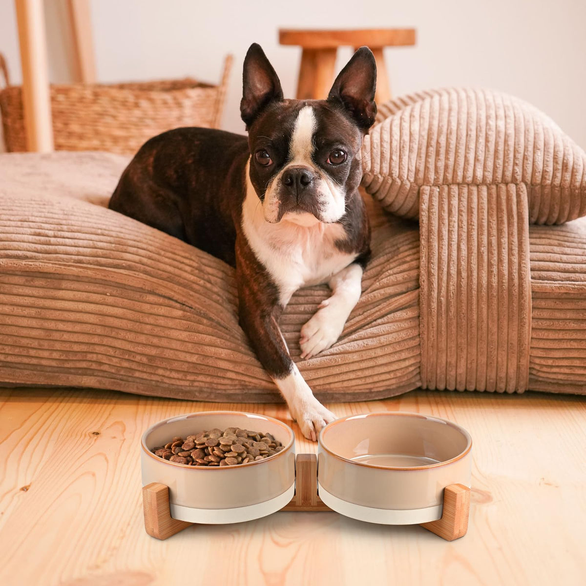 SPUNKYJUNKY Pet Feeder in 1.7 cups, Pattern Brown × 2