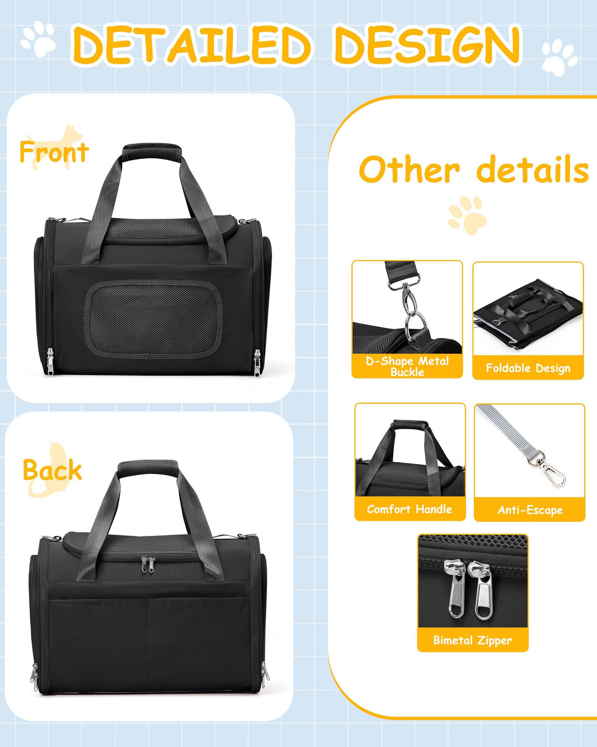 WEPLAN Animal Carrier in 17.9"L x 11.8"W x 12.9"H, Black