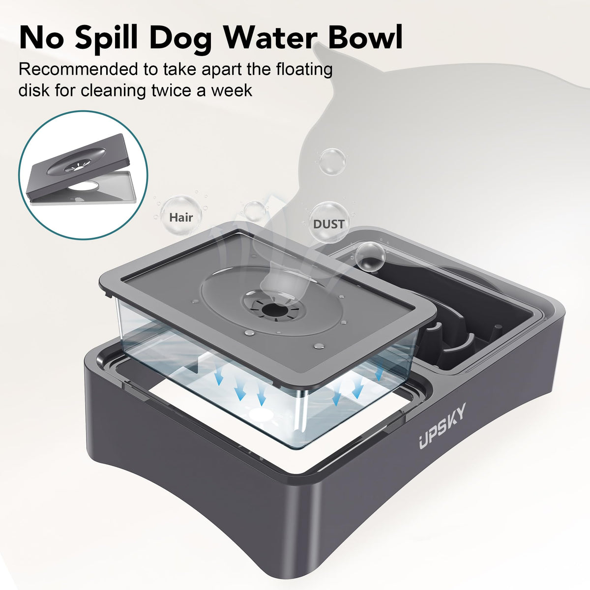UPSKY Pet Feeder in A-Water Bowl+Slow Feeder (Grey)