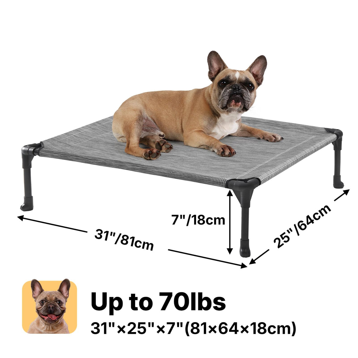 Veehoo Pet Bed Mat in 32.0"L x 25.0"W x 7.0"Th, Black Silver