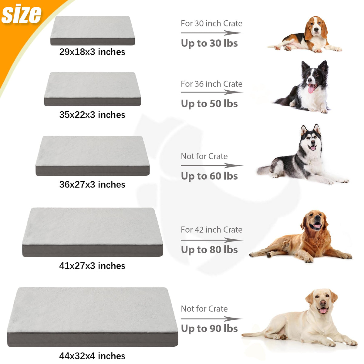 KSIIA Pet Bed Mat in 29.0"L x 18.0"W x 3.0"Th, Light Grey