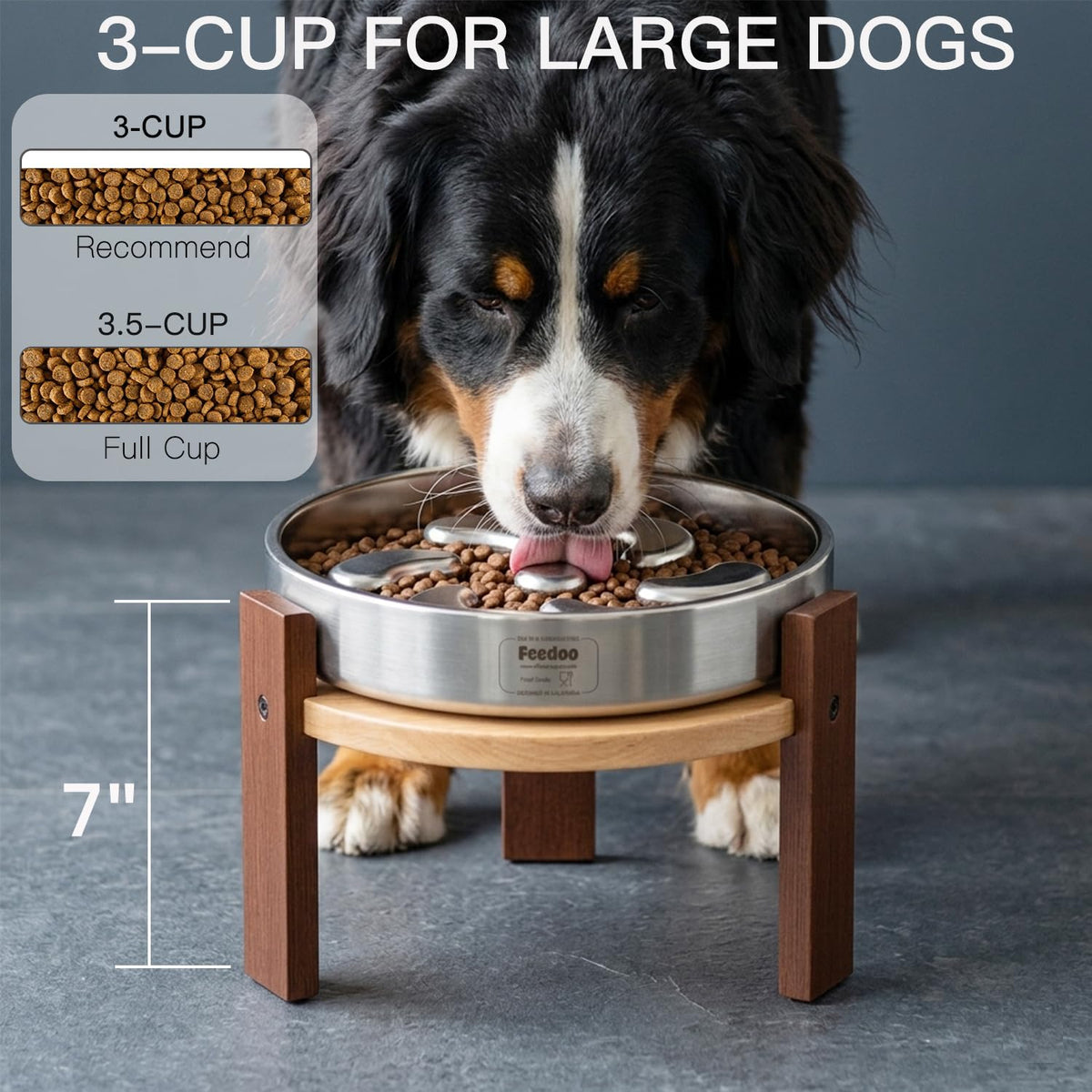 Feedoo Pet Feeder in 7'' Height Stand, 7" Height 3Cups Slow Feeder