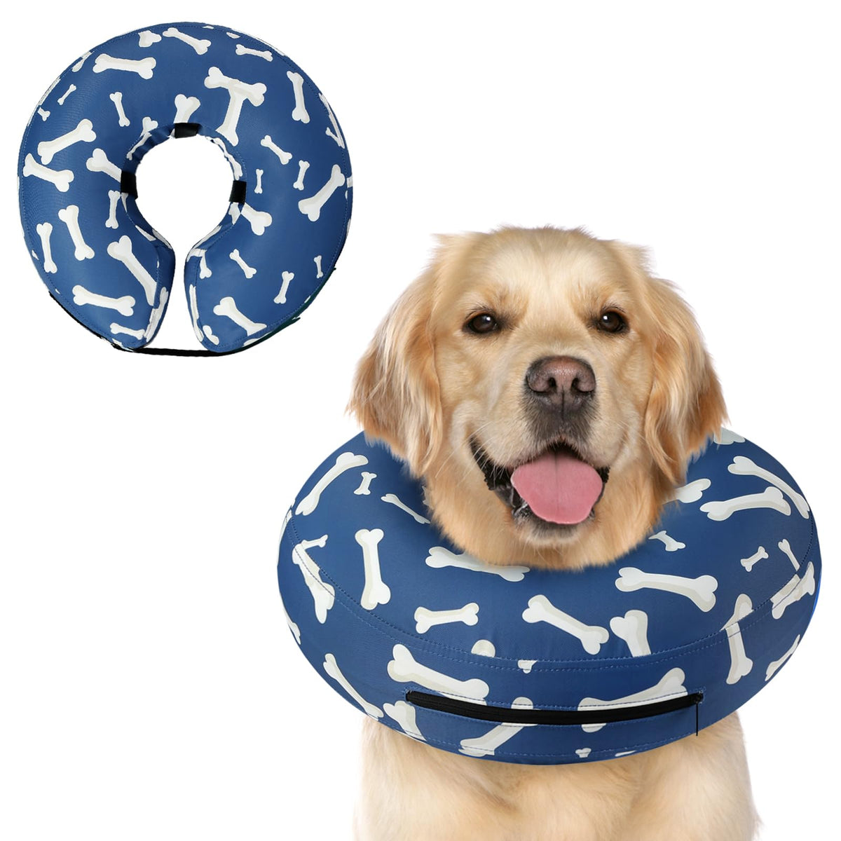 Supet Animal Recovery Collar Cone in L(Neck 12"-16"), T Bone Navy