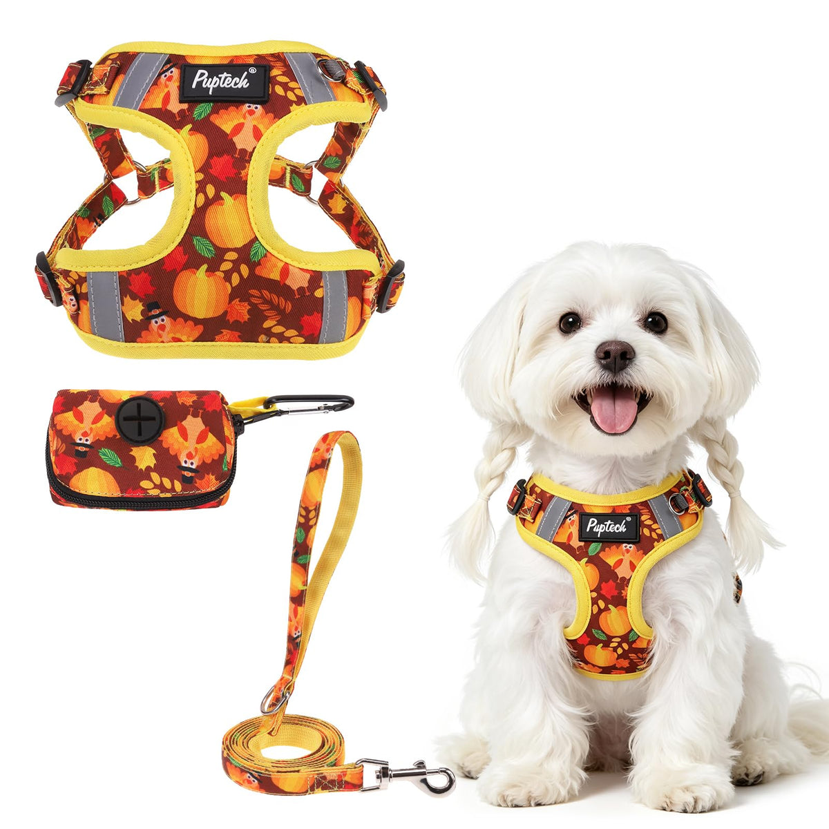 PUPTECK Animal Harness in S (13-17lbs, Chest 15"-18"), #2 Brown(Turkey Print)