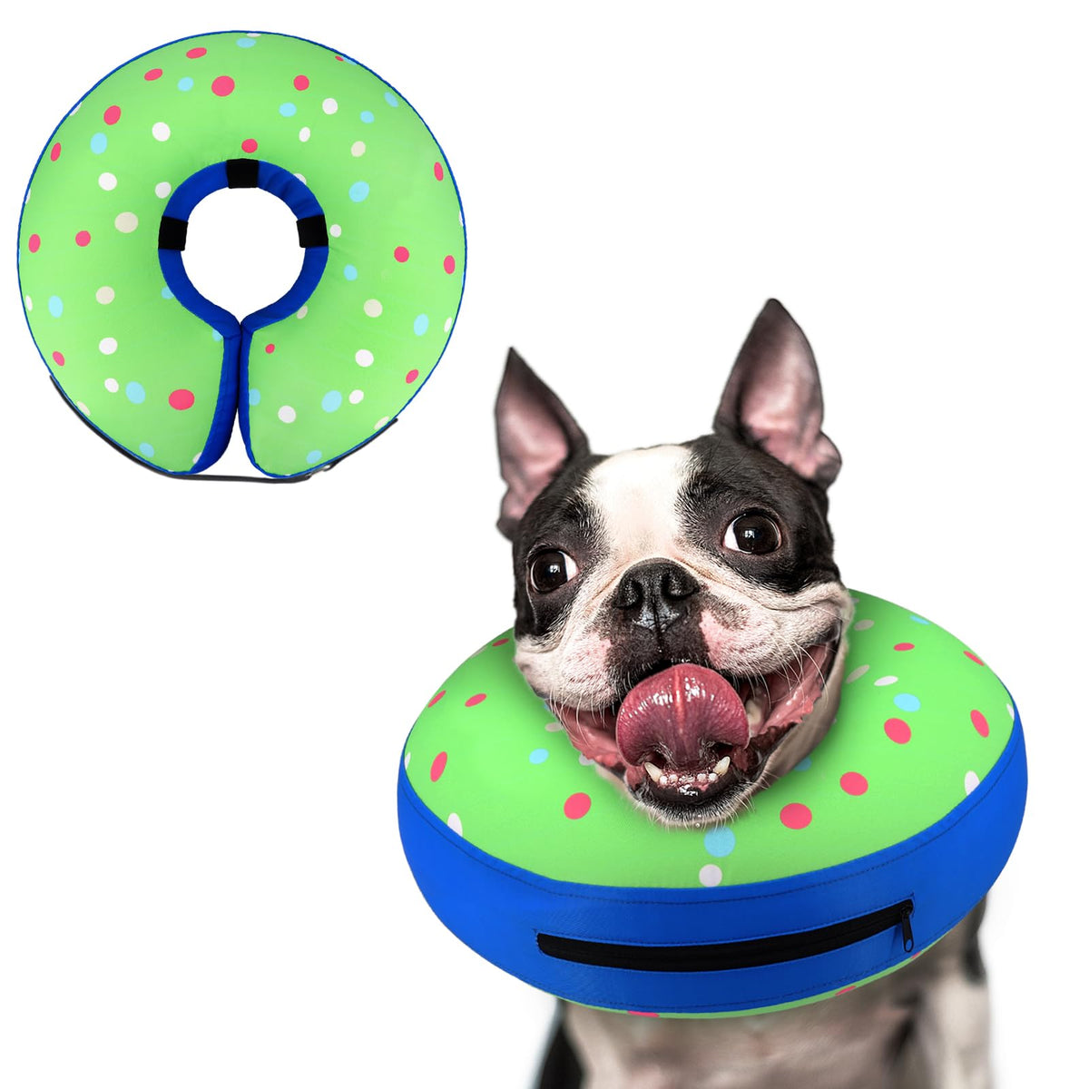 Supet Animal Recovery Collar Cone in S(Neck 7"-9.5"), Donut Green
