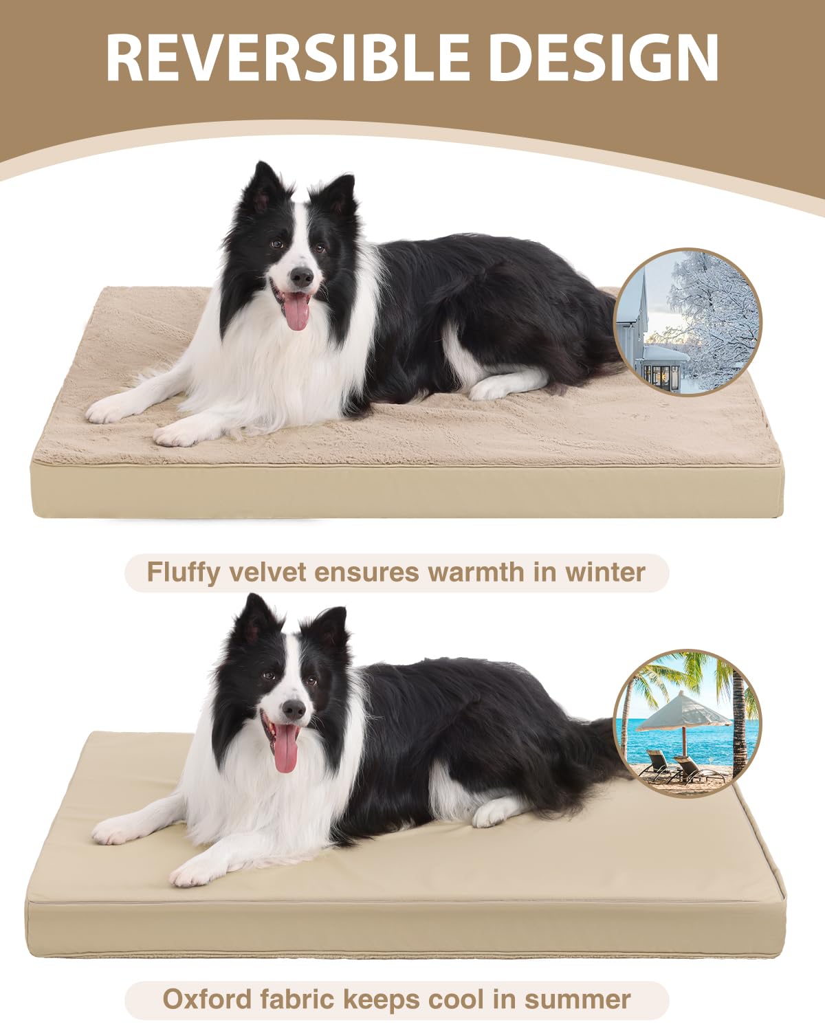 KSIIA Pet Bed Mat in 35.0"L x 22.0"W x 3.0"Th, Khaki