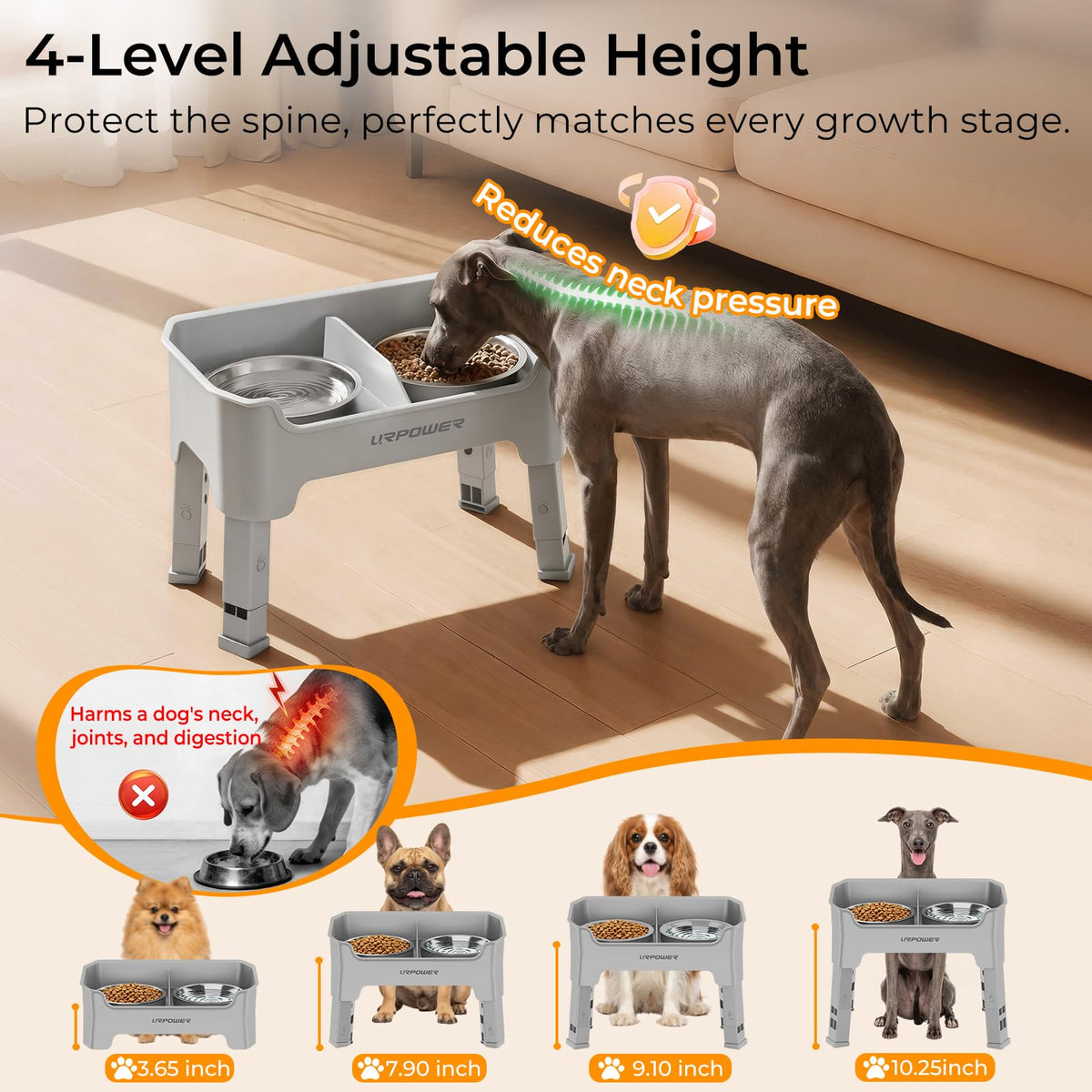 URPOWER Pet Feeder in Small, Light Grey