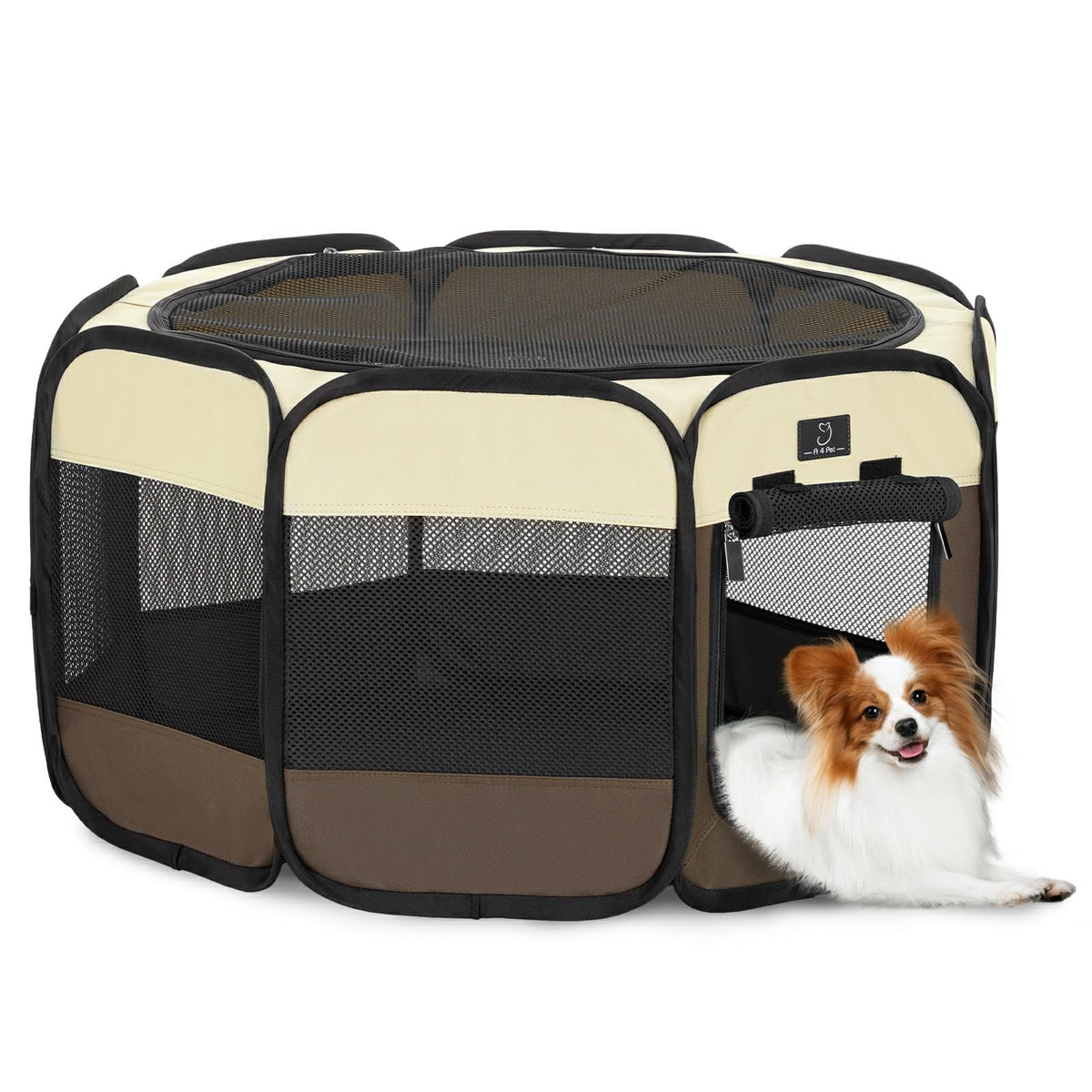 A 4 Pet Pet Playpen in S(29.92"x29.92"x16.5"), Brown+Beige