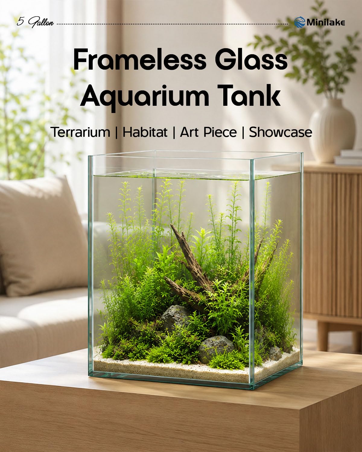 minilake Vivarium in 5 Gallon Vertical, Transparent