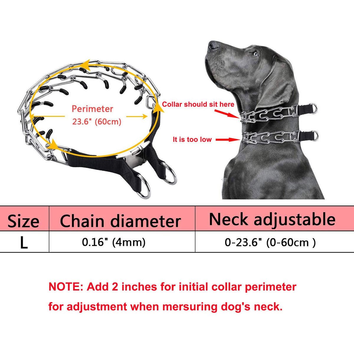 Aheasoun Animal Collar in Large,4mm,23.6-In, with Buckle, Silver