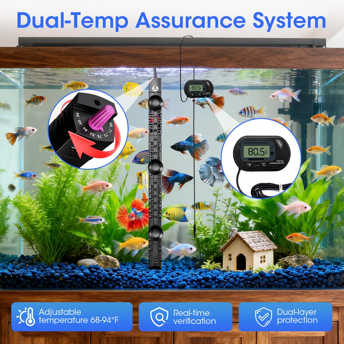 MQ Thermometer in 200W for 15-40 Gallon, Black