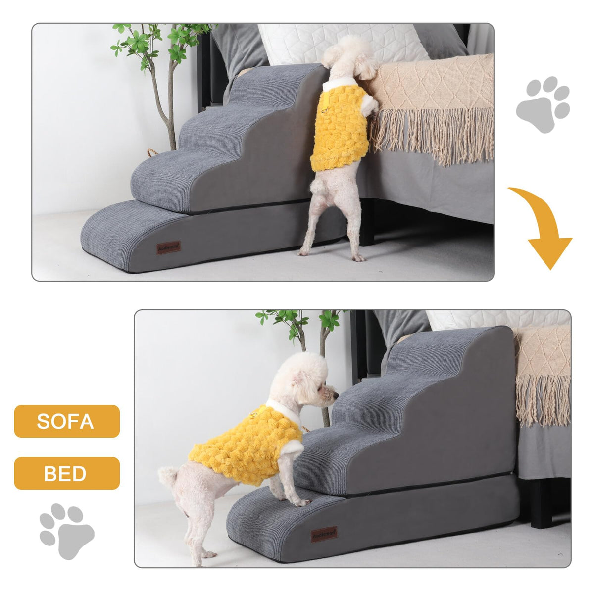 aodisman Animal Stair in Split Design 4-Step 21"H, Grey