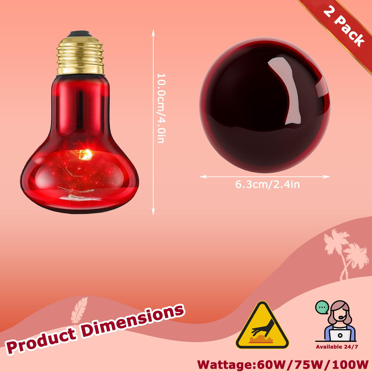 HARTOMPET Light Bulb in 60W - 2.5", Red