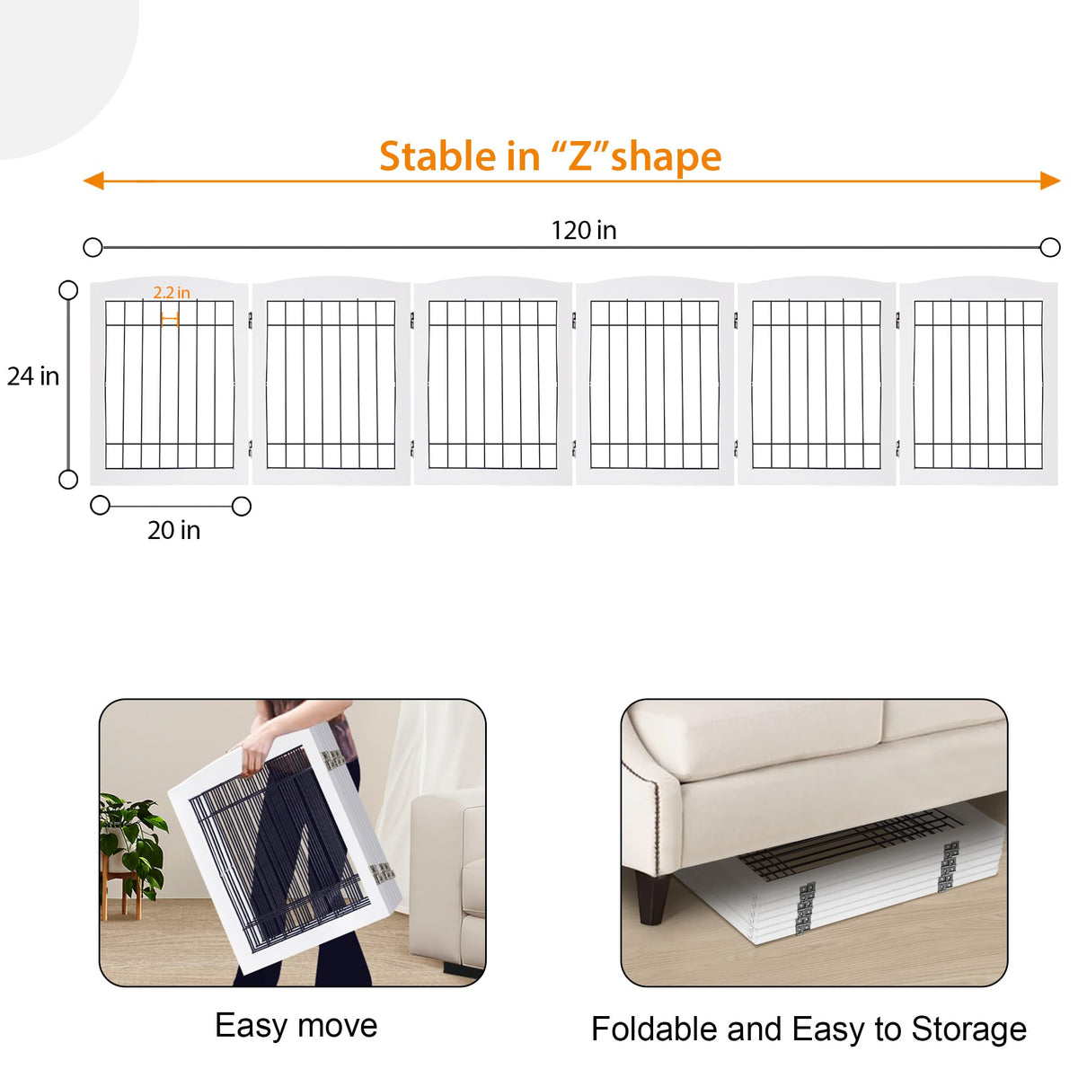 LZRS Temporary Gate in 24"Height-6 Panel, White