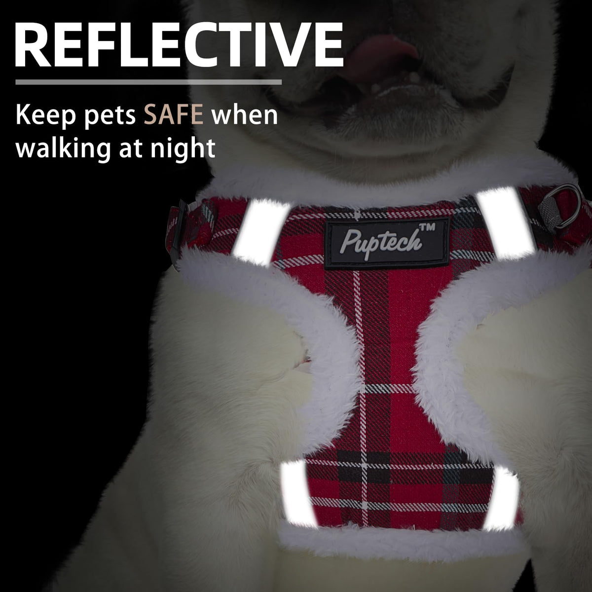 PUPTECK Animal Harness in XS (9-13lbs, Chest 14"-16"), #3 Red(Plush Plaid)
