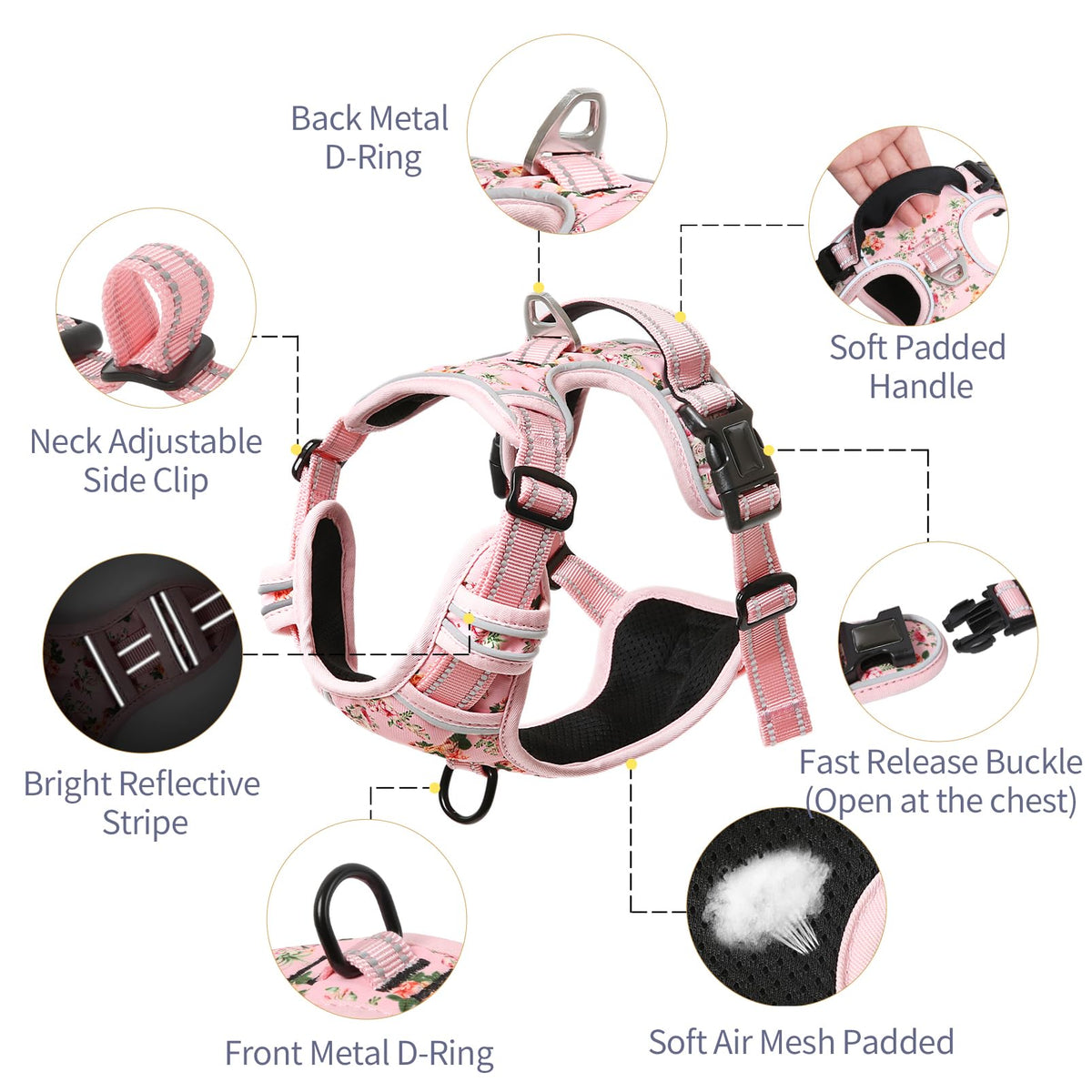 HEELE Animal Harness in M, Flower-Pink