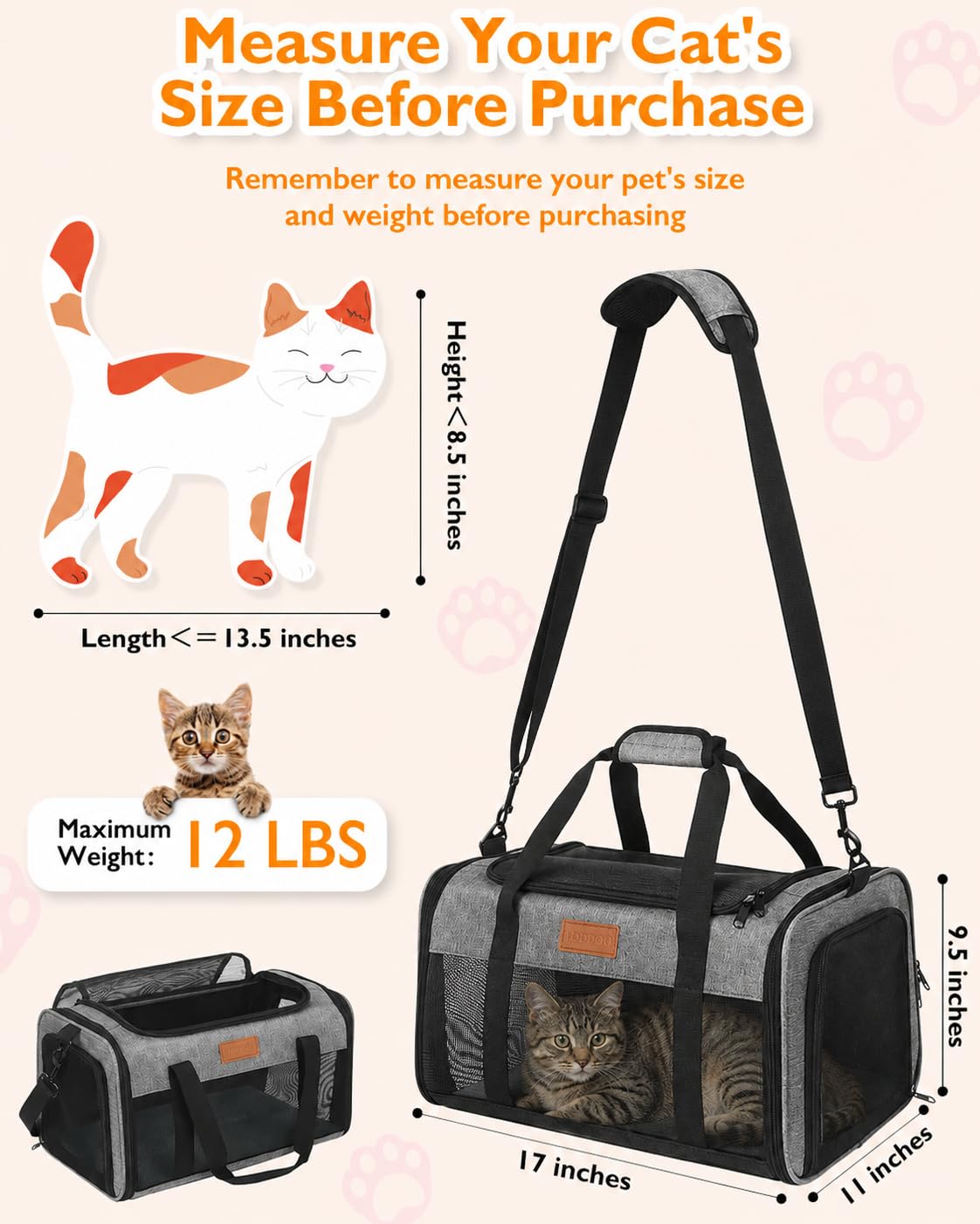 Petux Animal Carrier in 17.0"L x 11.0"W x 9.5"H, Grey