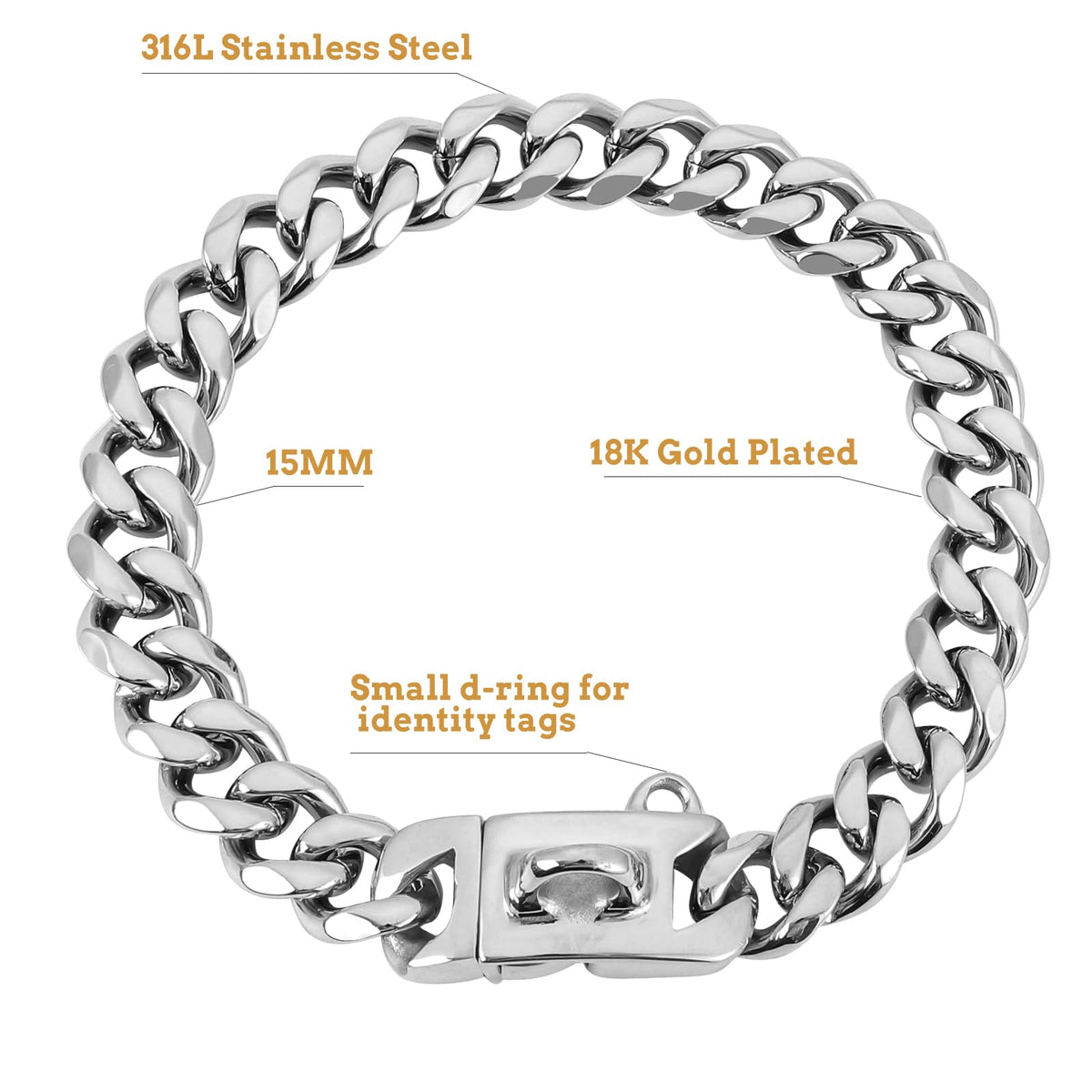 BAOBOTE Animal Collar in 12"(for 10"-11" Neck), Silver