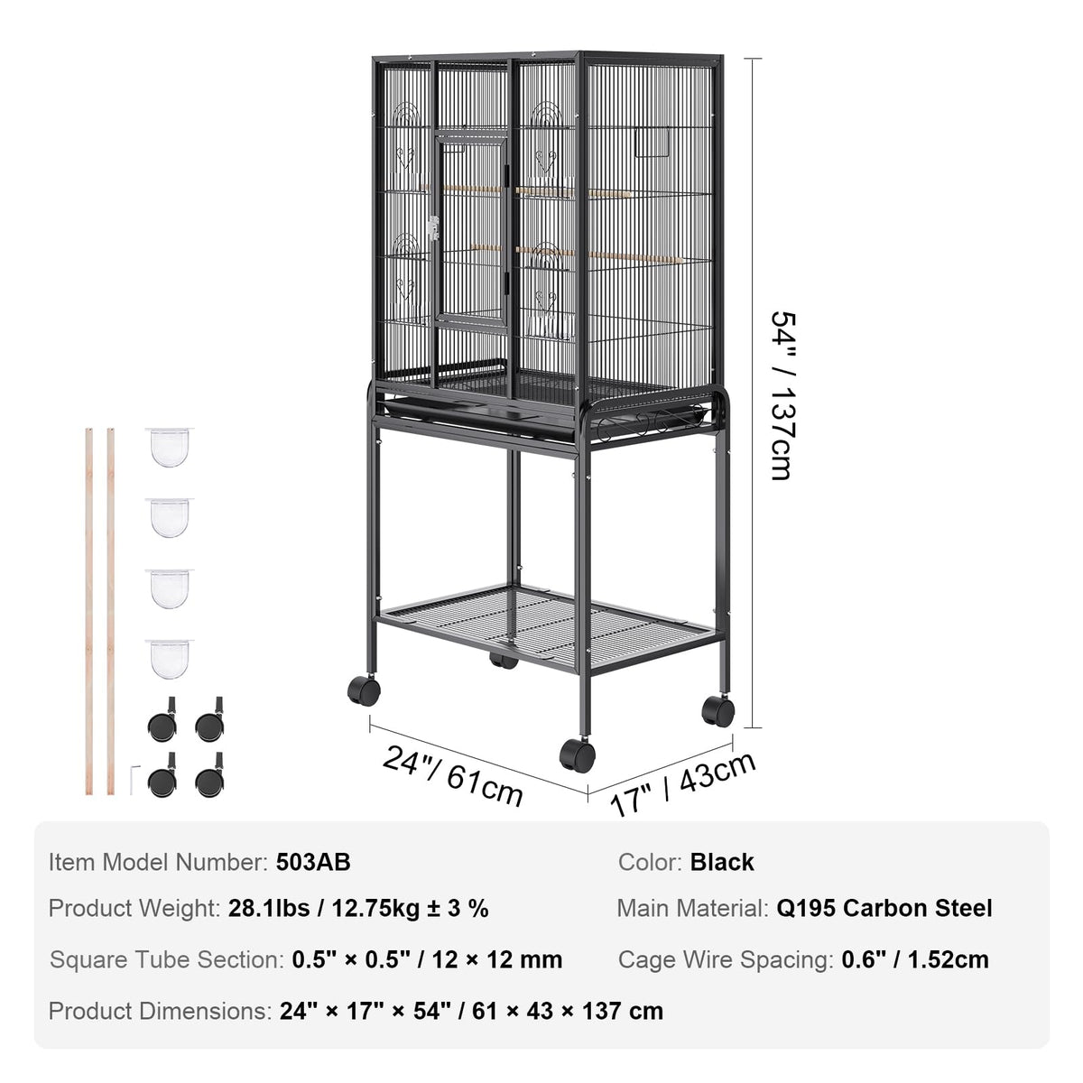 VEVOR Animal Cage in 24.0"L x 16.9"W x 54.0"H, Black