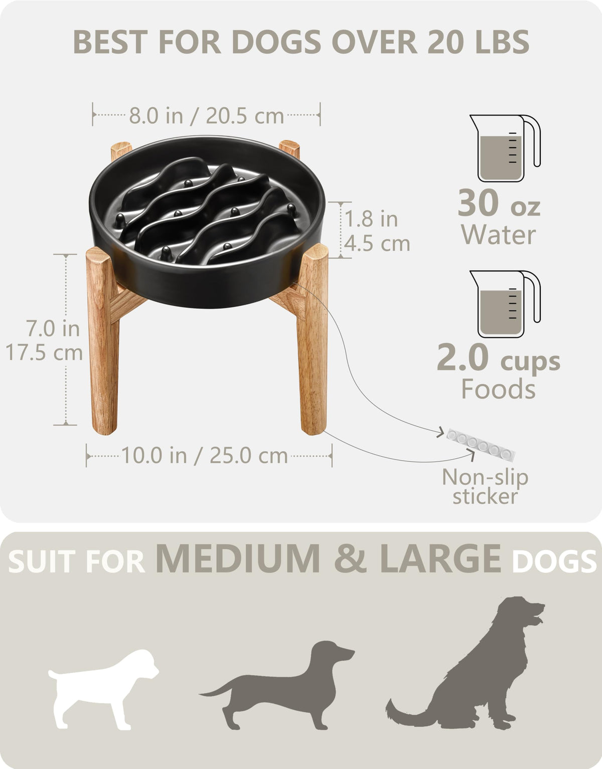 MOPANG Pet Feeder in 6 Inches, Black + Stand