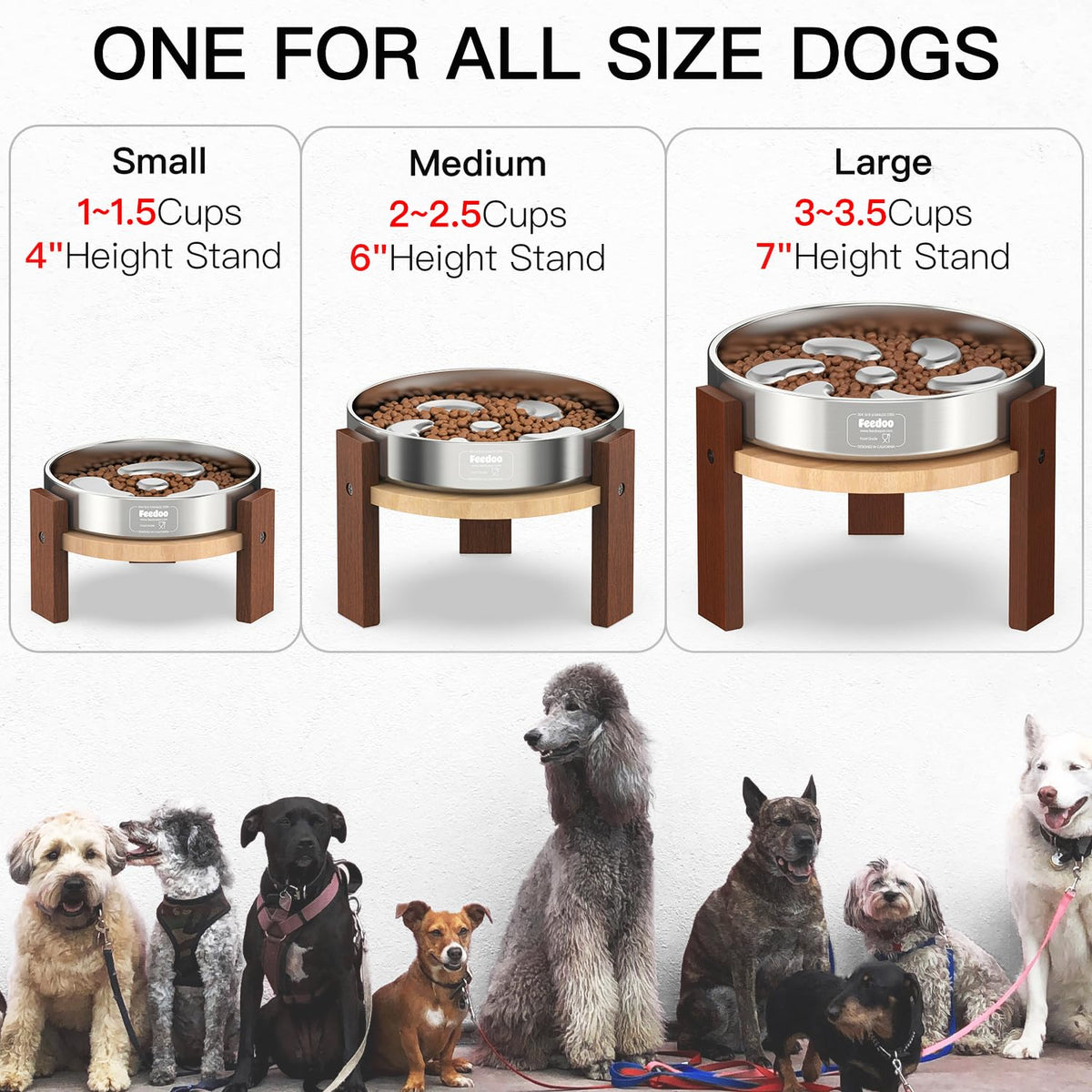 Feedoo Pet Feeder in 4'' Height Stand, 4" Height 1Cup Slow Feeder