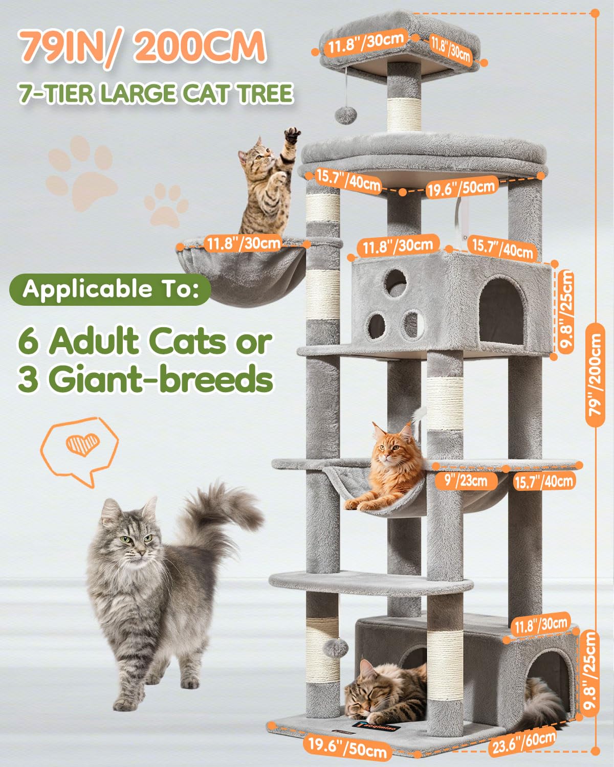 Taoqimiao Pet Activity Structure in 79 inch, Light Gray