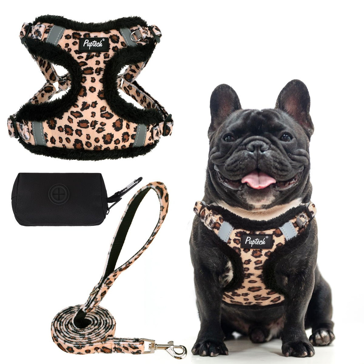PUPTECK Animal Harness in M (17-25lbs, Chest 17"-21"), #3 Brown(Plush Leopard Print)