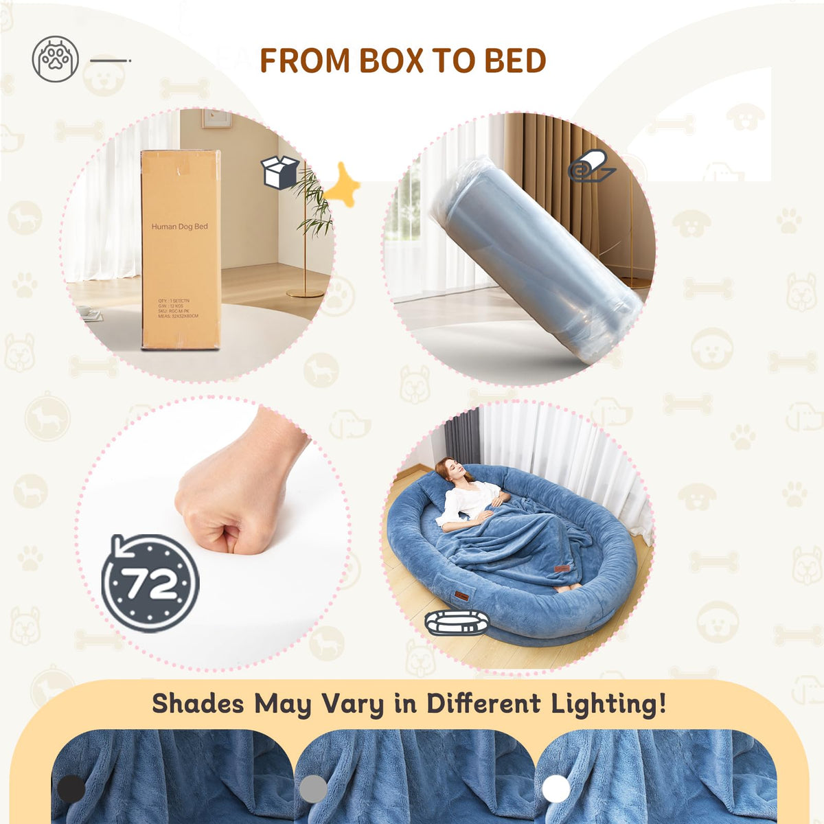 Fvkind Pet Bed Mat in 70"L×33"W×12"Th, Blue