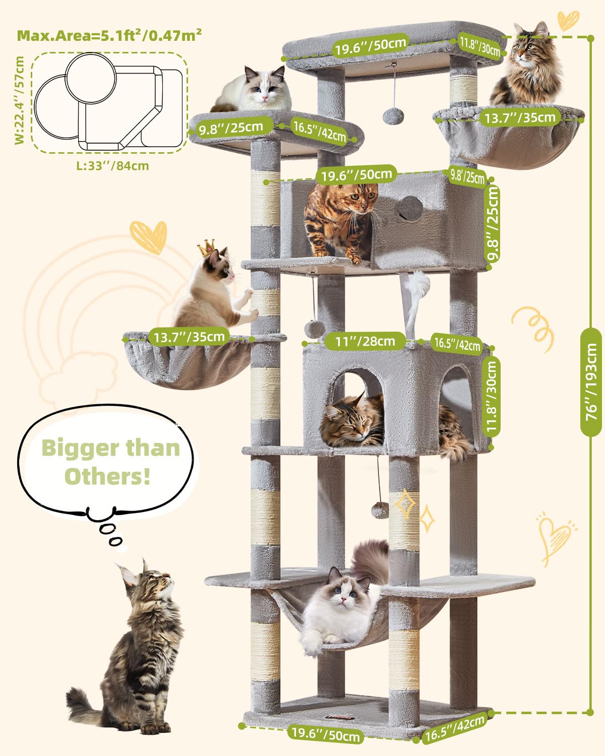 Taoqimiao Pet Activity Structure in 76 inch, Light Gray