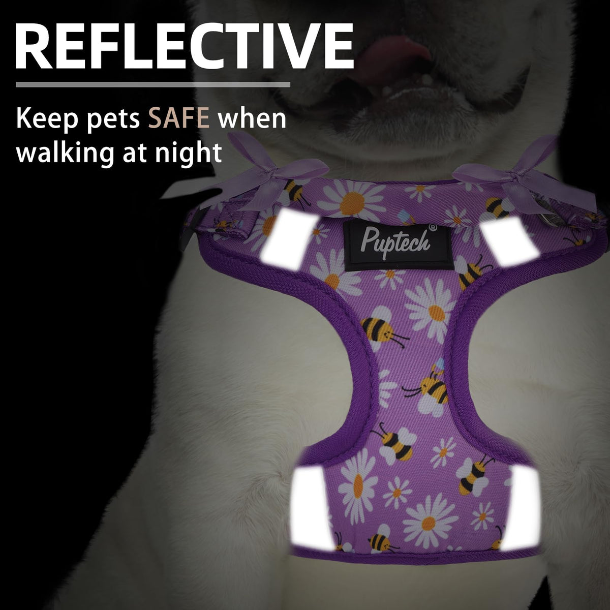 PUPTECK Animal Harness in XS (9-13lbs, Chest 14"-16"), #2 Purple(Daisy Print)