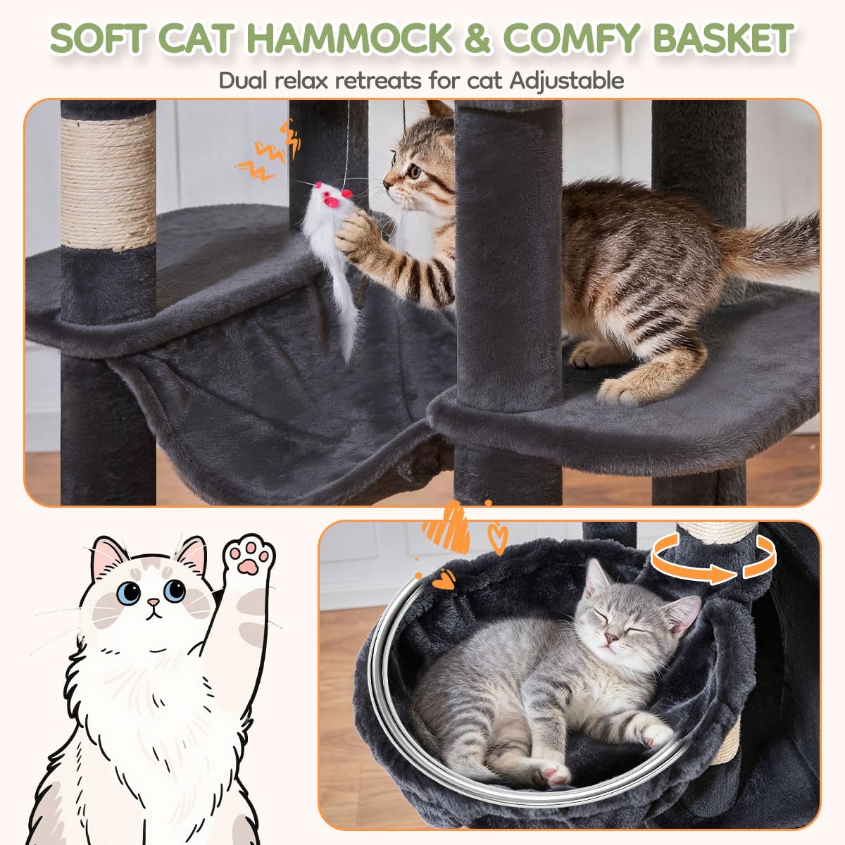 Taoqimiao Pet Activity Structure in 79 inch, Smoky Gray