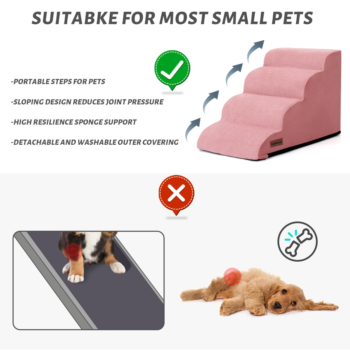 aodisman Animal Stair in Standard 4-Step 17.4"H, Pink