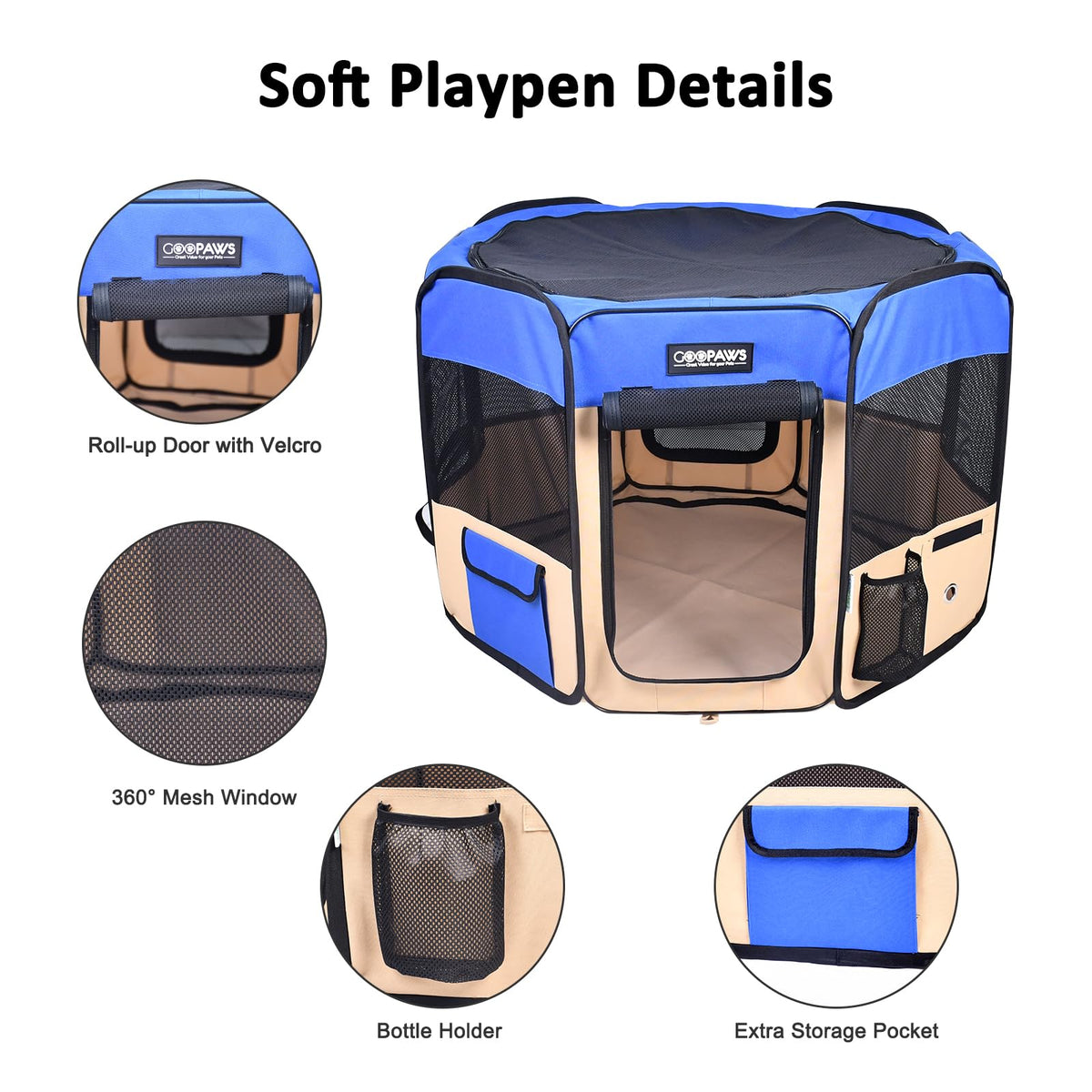 JESPET Pet Playpen in 36x36x24 Inch (Pack of 1), Blue