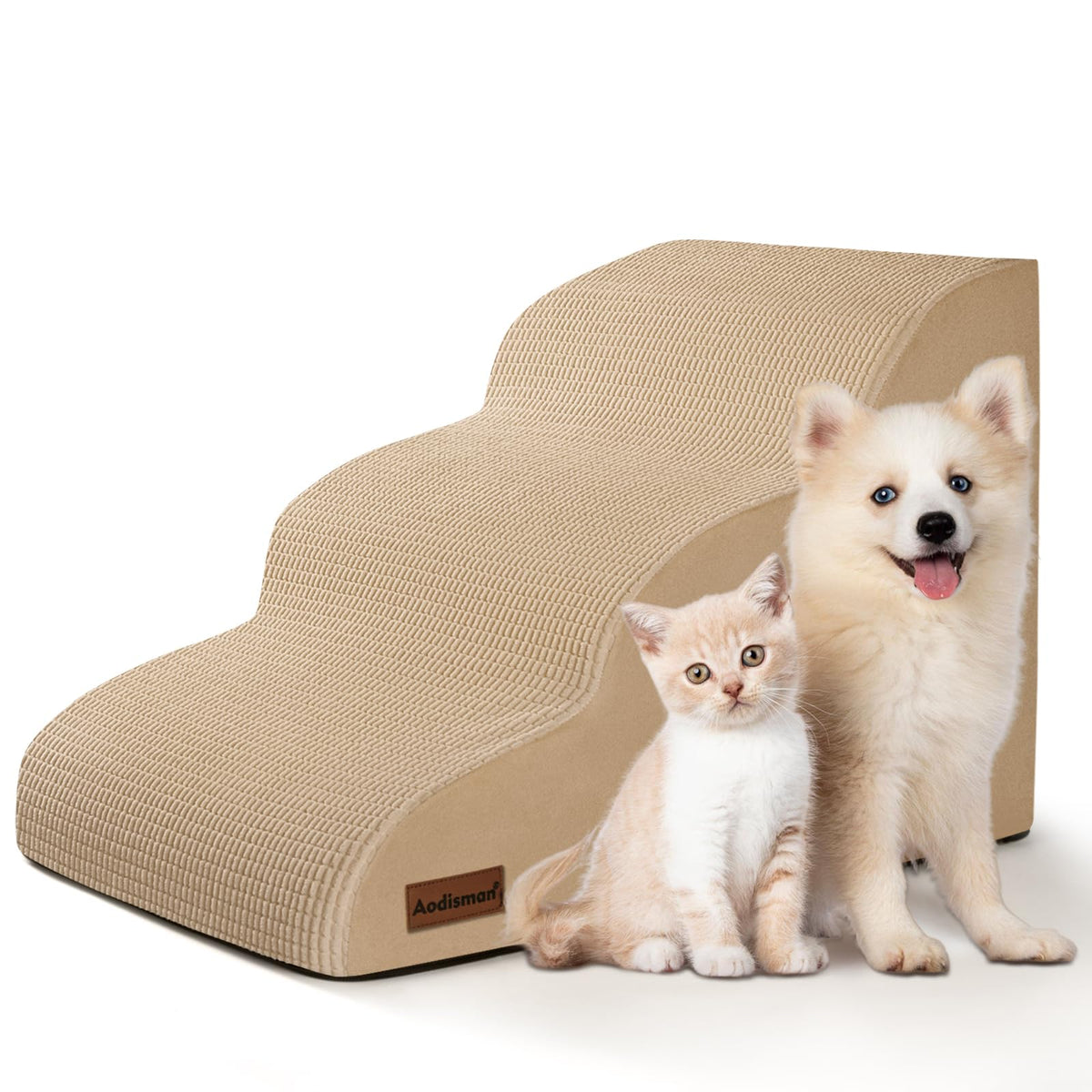 aodisman Animal Stair in Standard 3-Step 15.7"H, Khaki