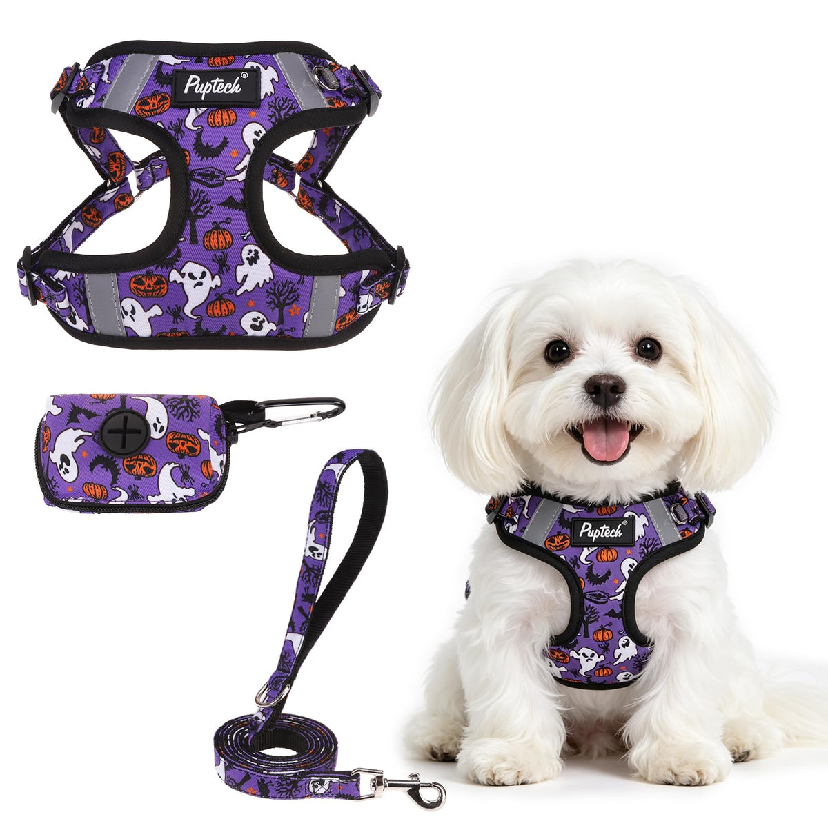 PUPTECK Animal Harness in S (13-17lbs, Chest 15"-18"), #2 Purple(Pumpkin Print)